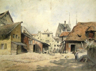 Rudolf Geissler, Nürnberger Hinterhof mit Blick auf die Lorenzkirche