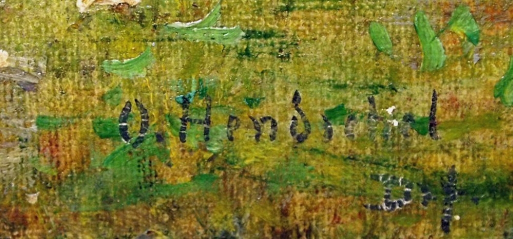 Ottmar Hendschel, Landschaft mit Bauern beim Sensen