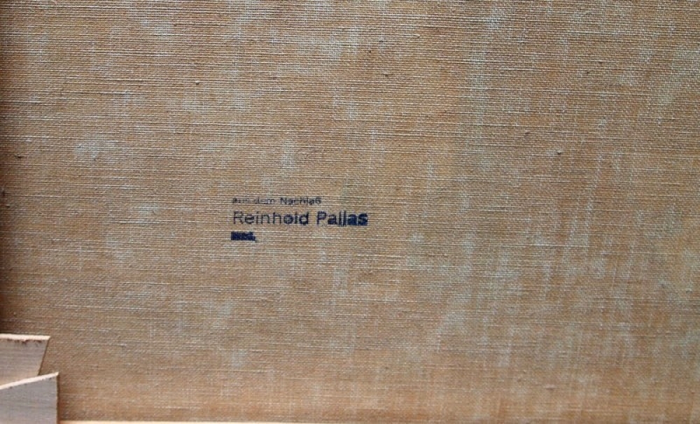 Reinhold Pallas, Zwei Ruderboote am Seeufer in einer sonnigen Waldlandschaft