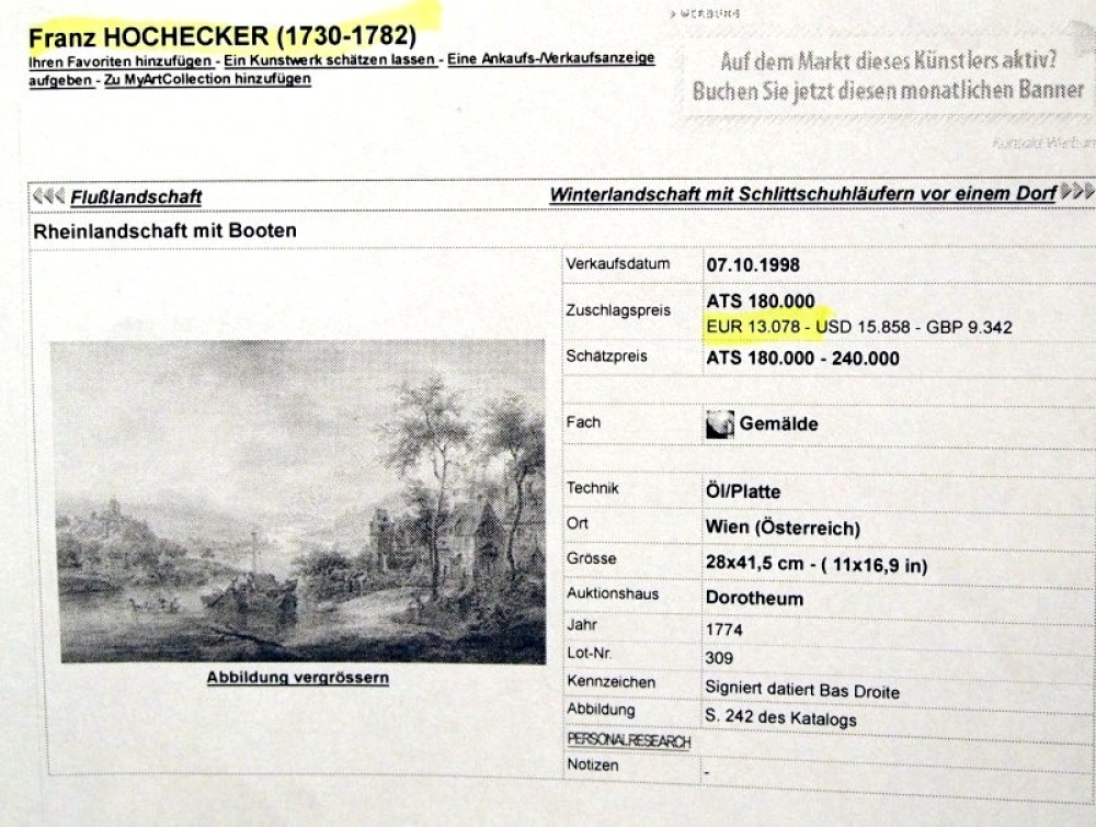 Franz Hochecker (1730-1782), Rheinlandschaft mit Schloss, Städtchen mit Kirche, Booten und Figuren