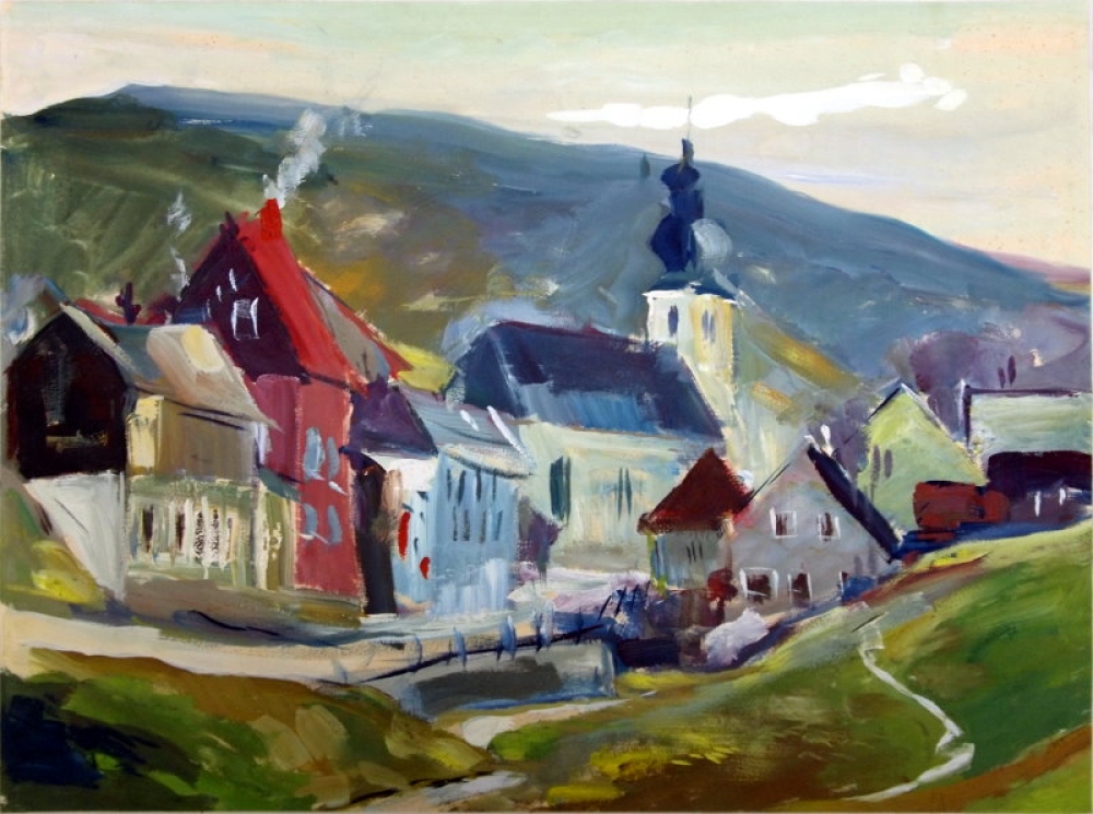 Unbekannter, Deutscher Expressionist (ca. 1960), Dorfansicht