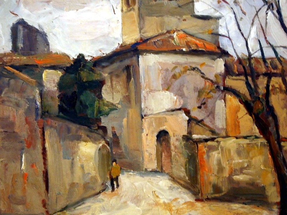 Thurn, Hanns (1889-1963), Dorfkirche im Herbst, 1934