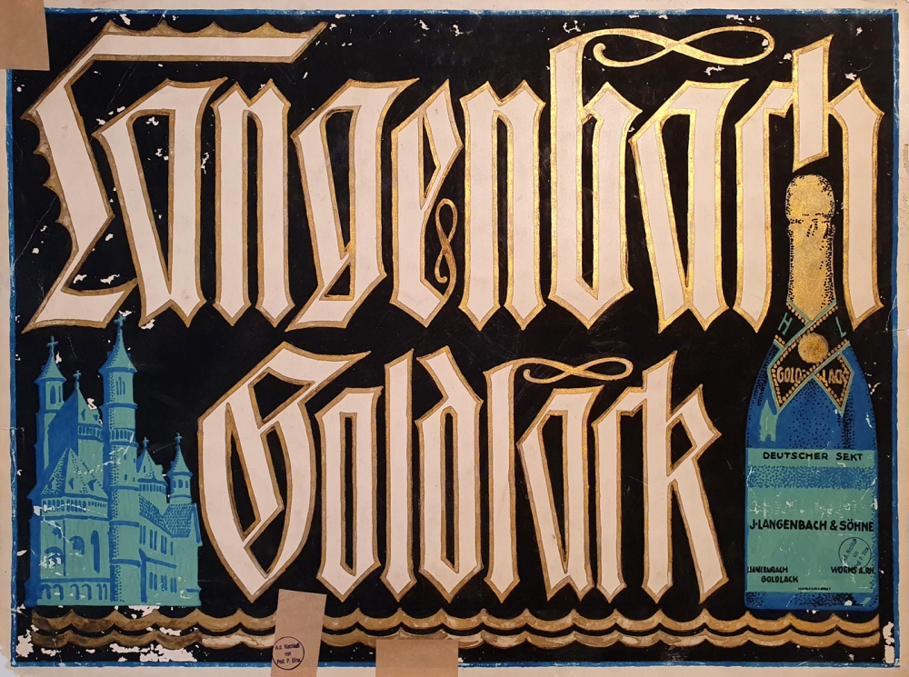 Peter Bina, Versammlung vor der Kirche & Plakatentwurf Langenbach Goldlack