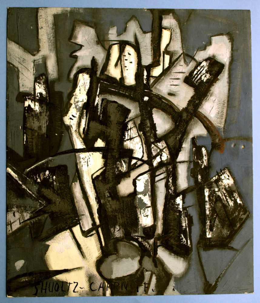 Erwin Shoultz-Carrnoff, Abstrakt (dunkle Farben mit weiß)