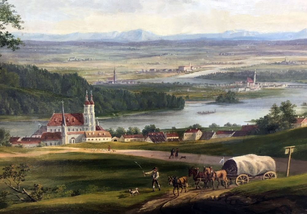 Peter von Hess (1792-1871),  Innlandschaft mit Blick auf Kloster Vornbach und Schärding, Österreich