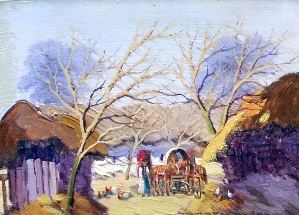 György Németh (Németh György), homestead with horse and cart