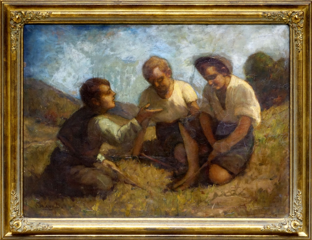 Béla Csalány, Three young men in the grass