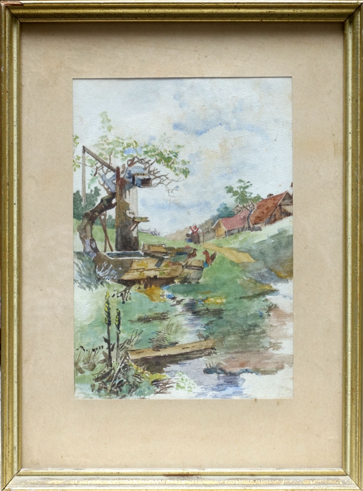 Karl Schultheiss atr., Rural landscape with feeding tray