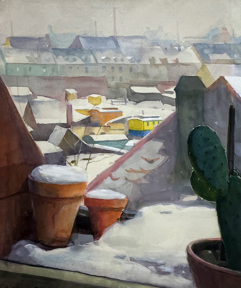 Andreas Bach, Blick aus dem Atelierfenster auf das verschneite Nürnberg