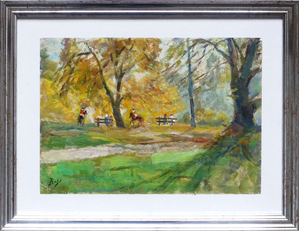Illegible sign. (Impressionist), Rider in the park