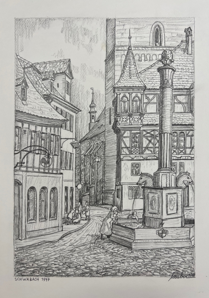 Laaber, Altstadtgasse mit Brunnen in Schwabach 1947
