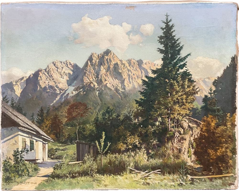 Jacob Durst, Alpenlandschaft mit Hütte