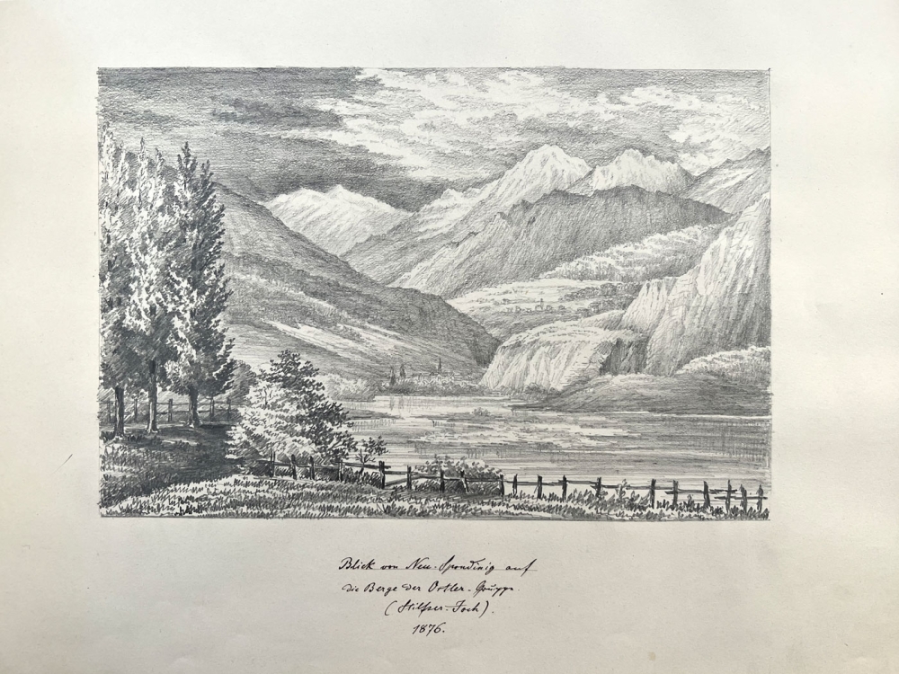 Unbekannt, Blick von Neu-Spondinig auf die Berge der Ortlergruppe