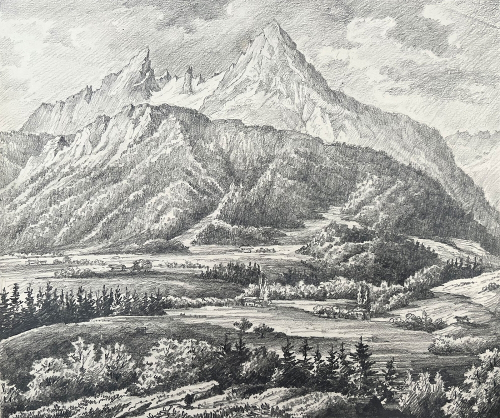 Unbekannt, Der Watzmann bei Berchtesgaden von der Villa Mauerbichl