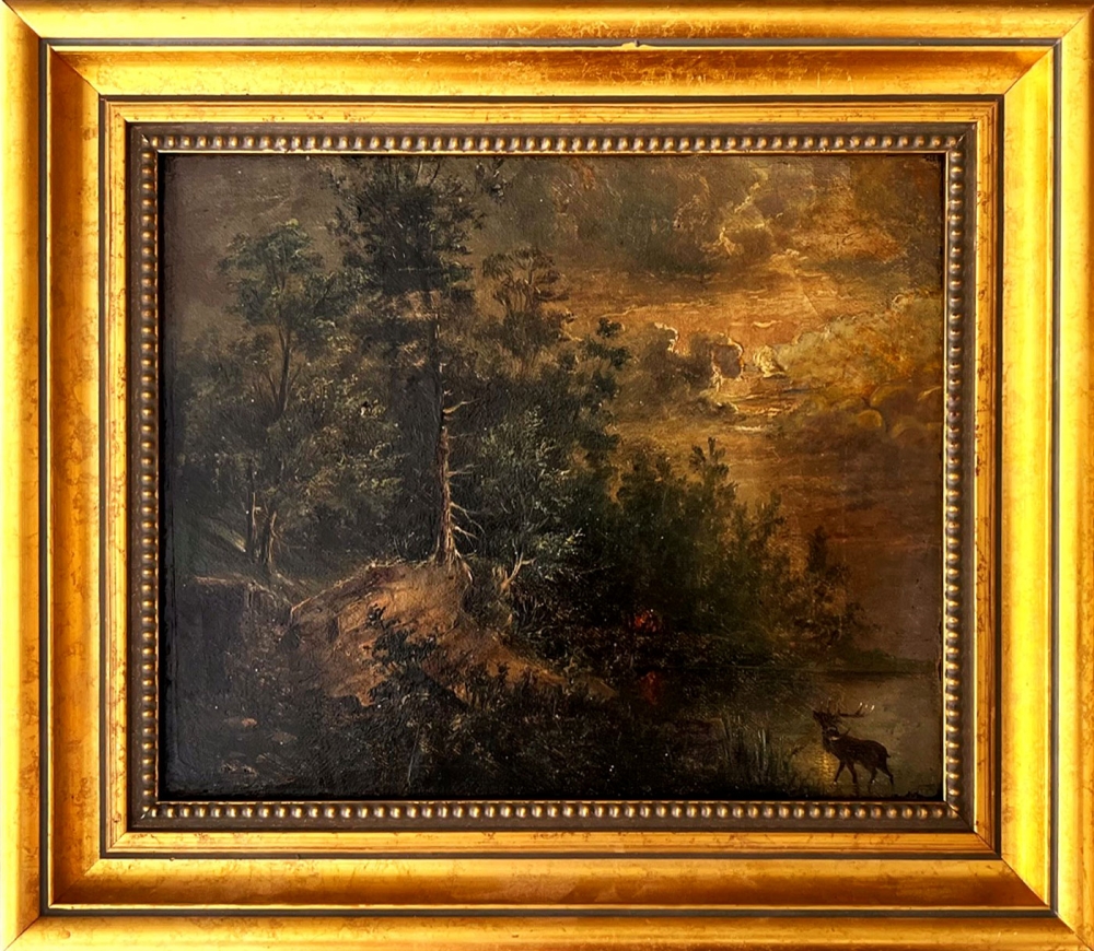 Ludwig Richter oder Umkreis (zug.), Romantische Landschaft mit Hirsch