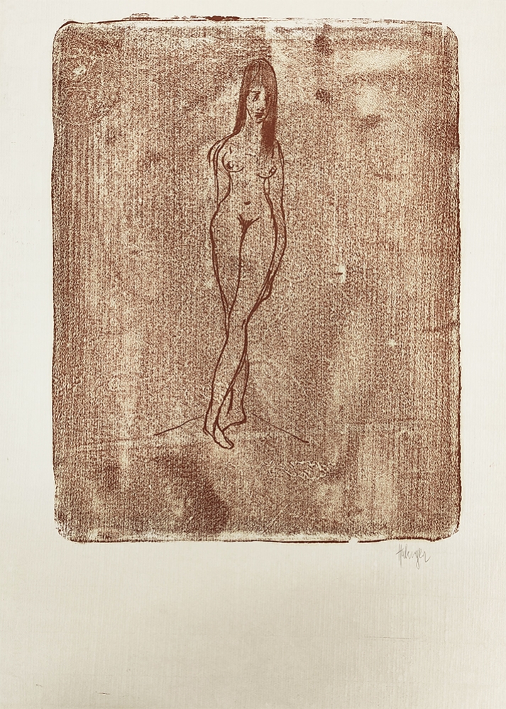 Tugomir Huberger, Red Female Nude Lithograph