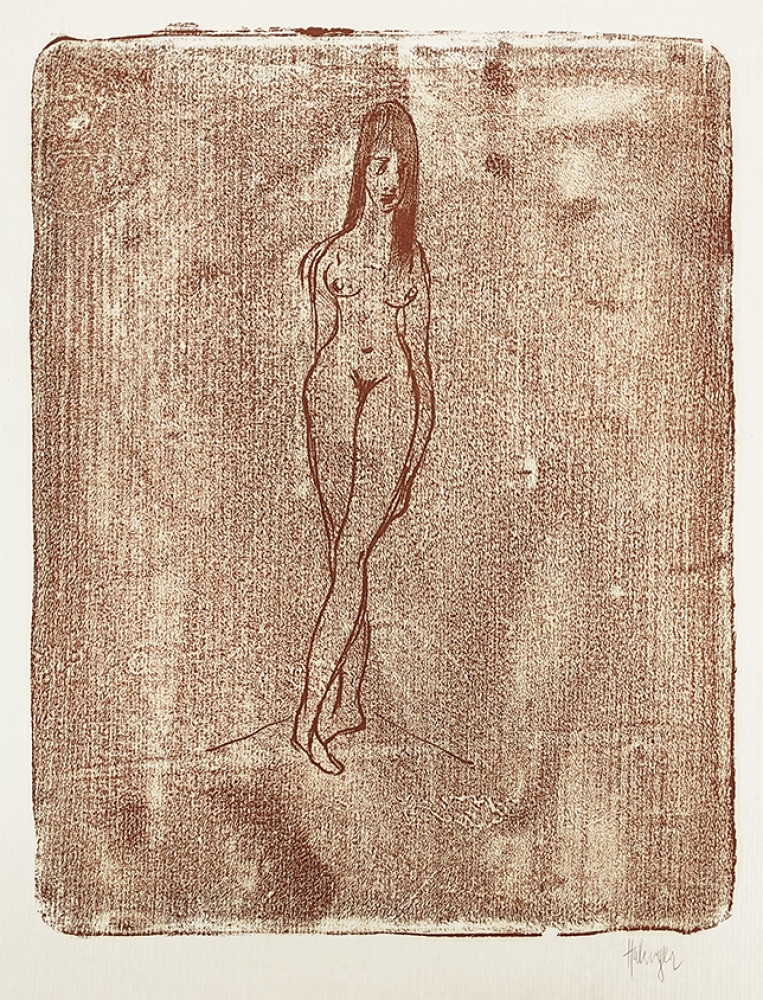 Tugomir Huberger, Red Female Nude Lithograph