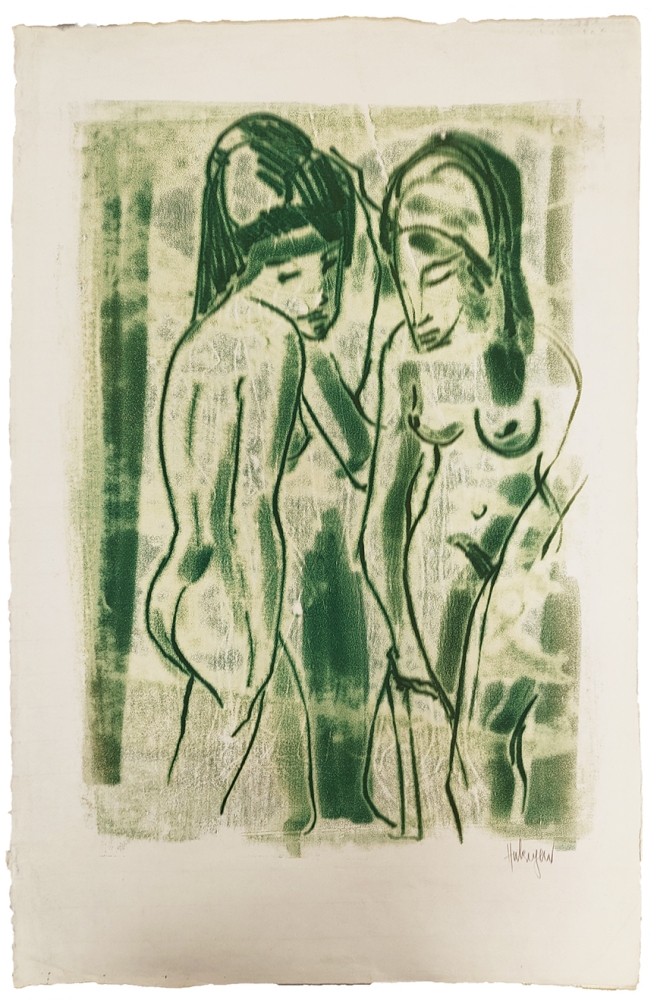 Tugomir Huberger, Nude of Two Women in Green Lithograph