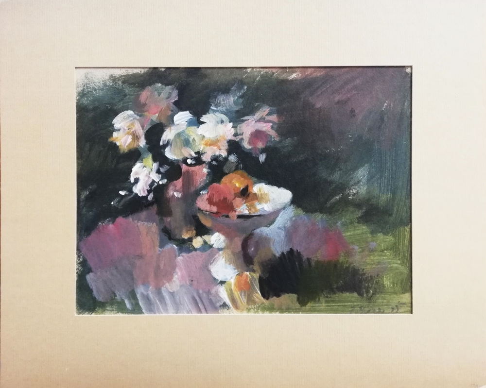 Becker Roland, Früchteschale mit Blumen
