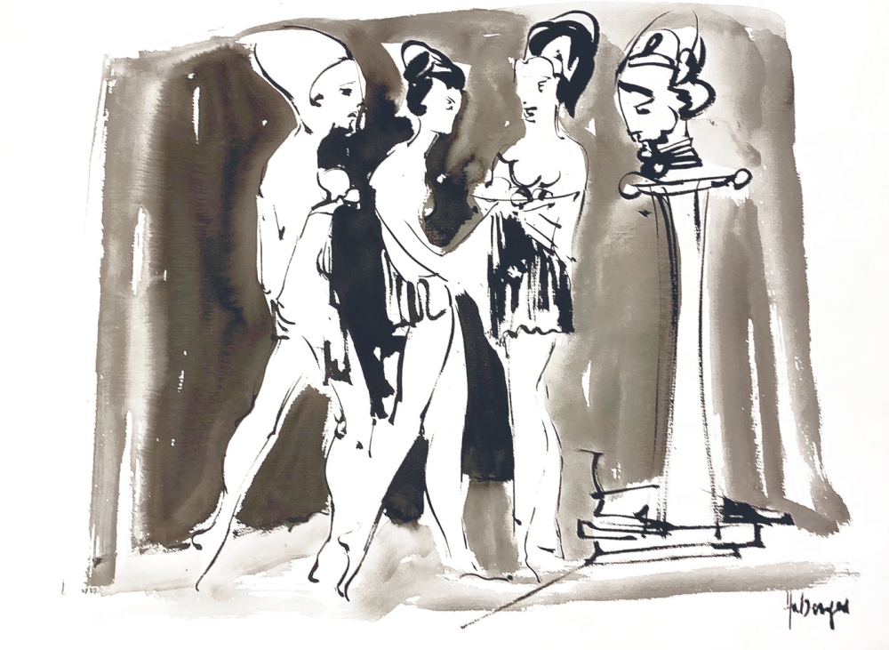 Tugomir Huberger, Drei Damen mit Statue