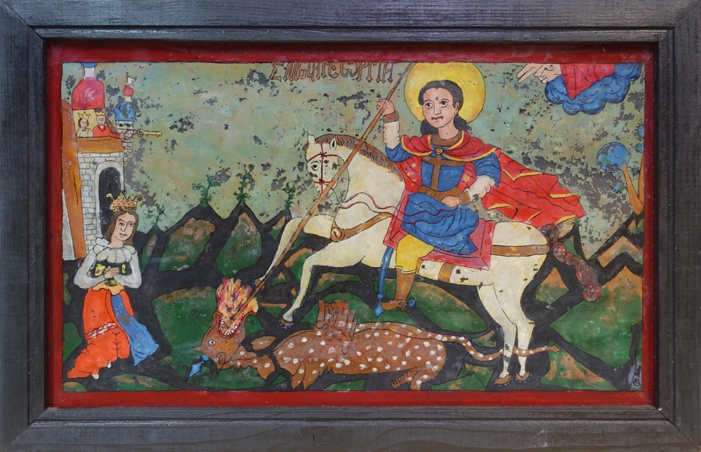Hinterglasgemälde - St. George der Drachentöter