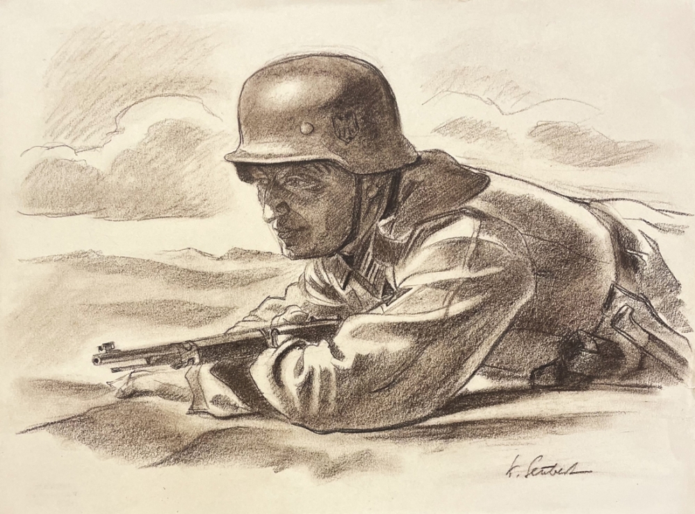 Karl Seubert, Liegender Soldat mit Gewehr