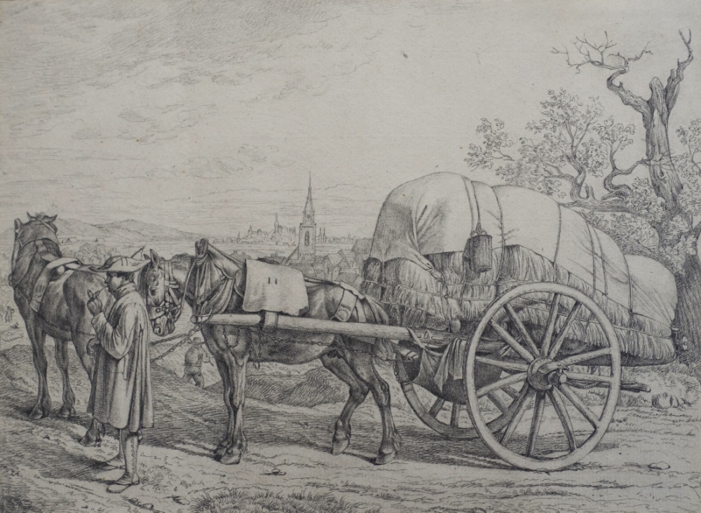 Johann Adam Klein, Sächsisches Fuhrwerk im Mittelgrund Fürth, im Hintergrund Nürnberg