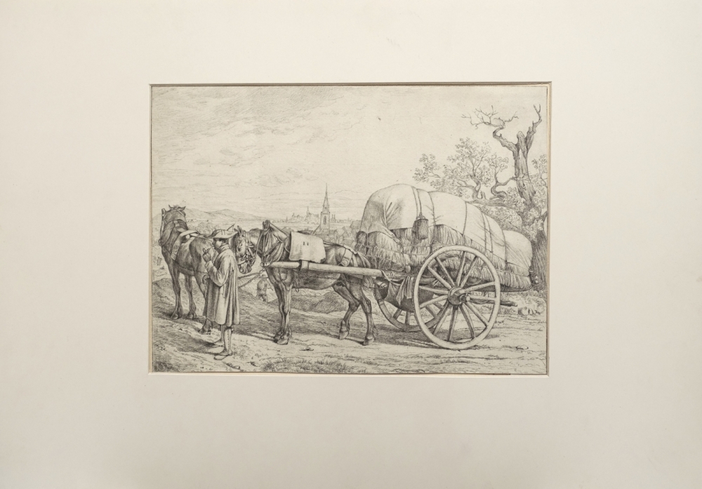 Johann Adam Klein, Sächsisches Fuhrwerk im Mittelgrund Fürth, im Hintergrund Nürnberg