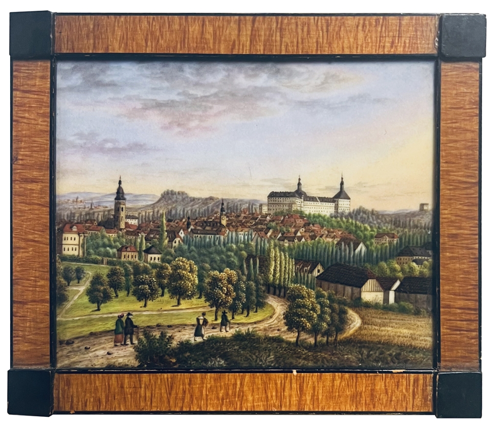 Gotha Stadtansicht, kleines Ölgemälde auf Porzellan
