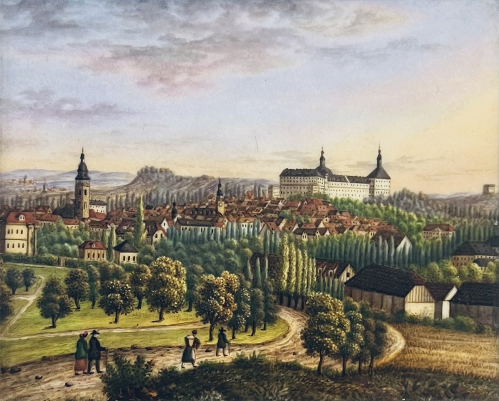 Gotha Stadtansicht, kleines Ölgemälde auf Porzellan