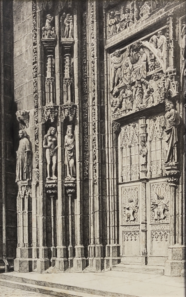 Eduard Schotte, linke Hälfte des Hauptportals der Lorenzkirche
