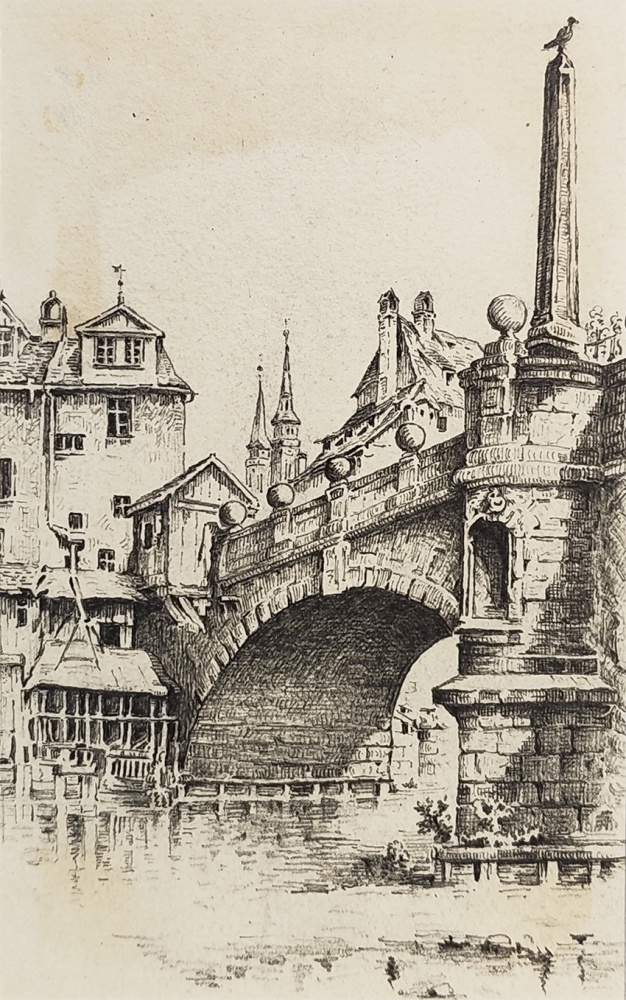 Eduard Schotte, Nürnberg, Karlsbrücke mit Holz Toilette