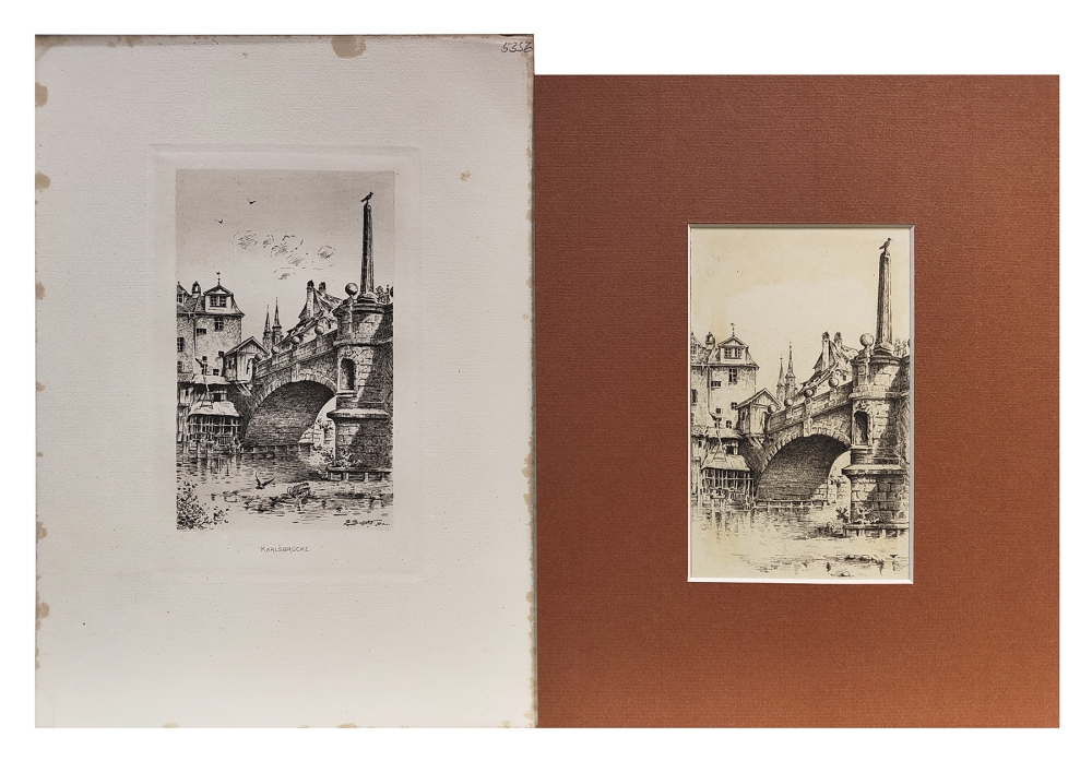 Eduard Schotte, Nürnberg, Karlsbrücke mit Holz Toilette