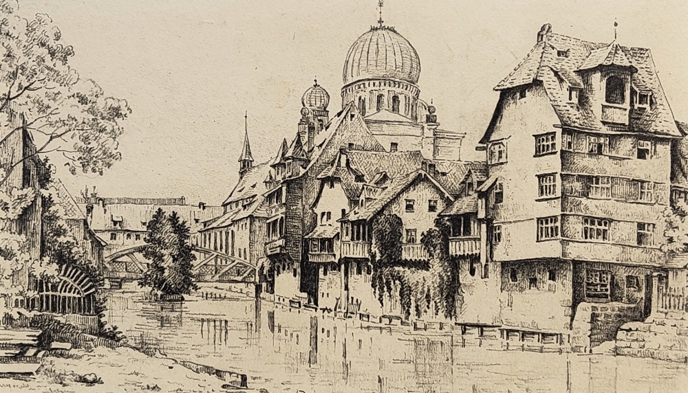 Eduard Schotte, Nürnberg, Pegnitzpartie mit Synagoge