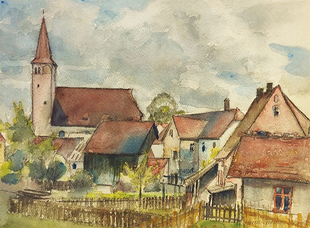Hermann Thomas Schmidt, Fränkische Dorfansicht mit Kirche
