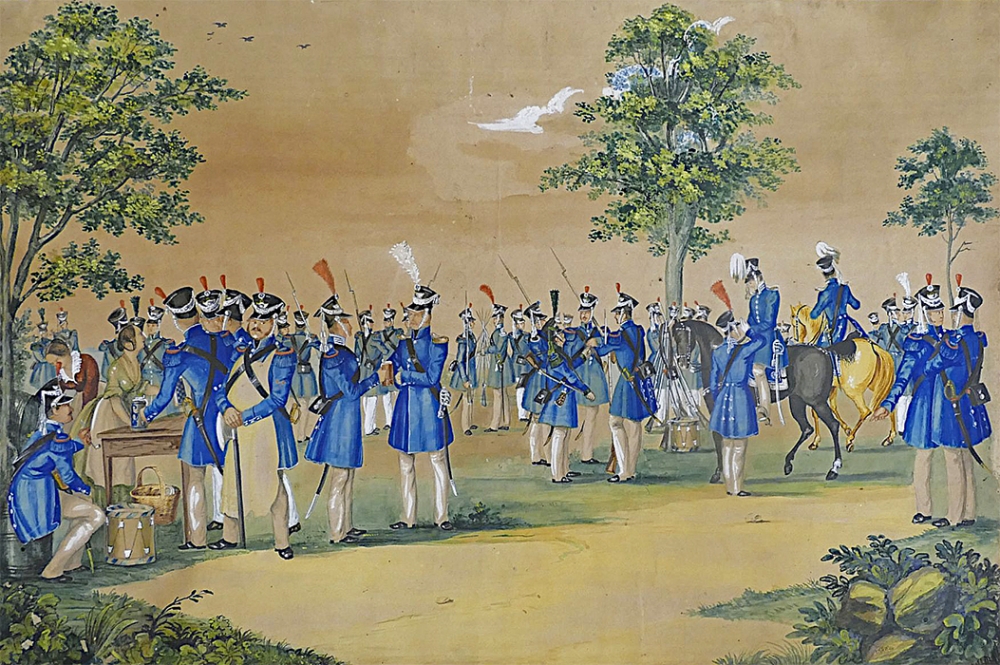 M.H. Weher, Treffen der Erlanger Landwehr Anfang des 19. Jahrhunderts