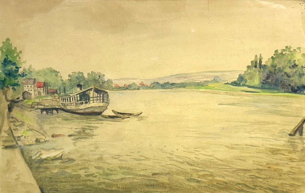 Unknown artist, Lake view with ferry