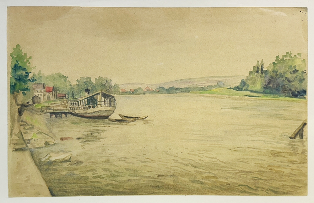 Unknown artist, Lake view with ferry