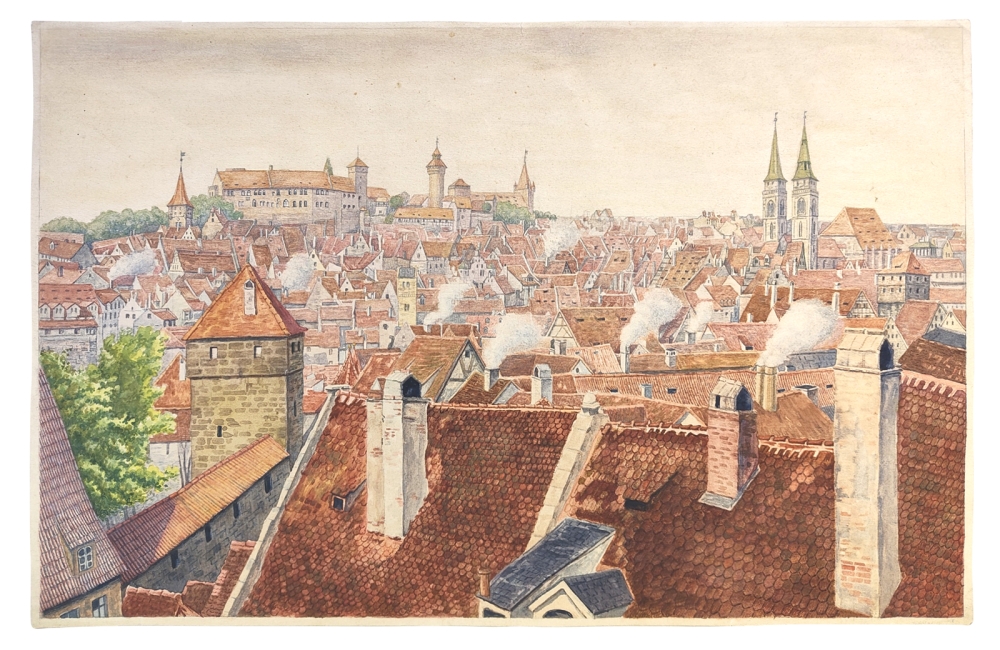 Ludwig Teichert, Nürnberger, Altstadt mit Burg - Blick vom Ludwigstorturm