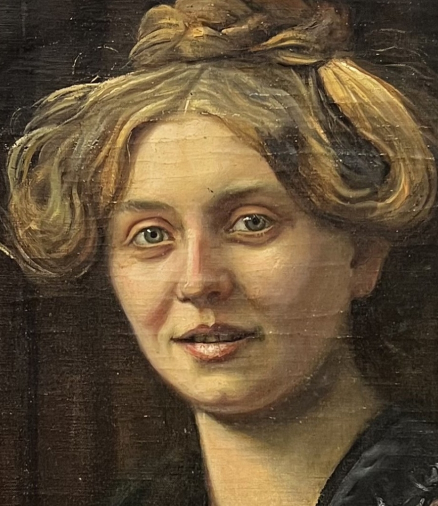 Unbekannter Künstler, Jugendstil Frauenportrait 1900, Restaurierungsbedürftig