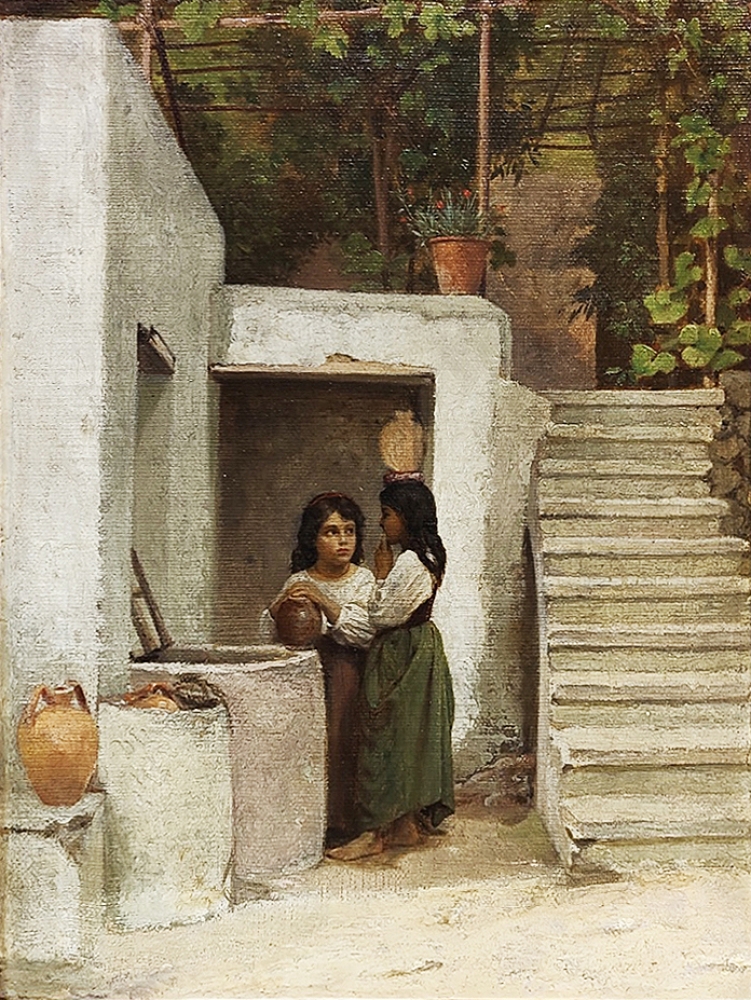 Danish painter, Two Italian girls fetching water on the island of Ischia