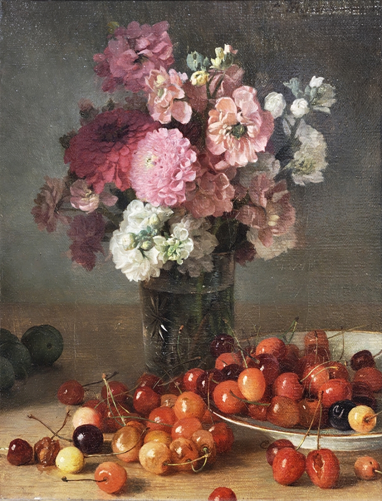 Carl Fleischmann, Floral Still Life with Cherries