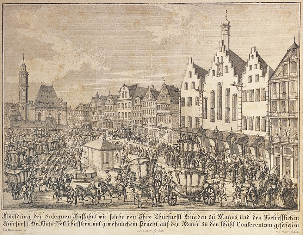 Kupferstich vom Römerberg in Frankfurt am Main