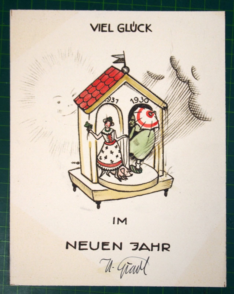 Hermann Gradl, Glückwunschkarte "Viel Glück im neuen Jahr 1931"