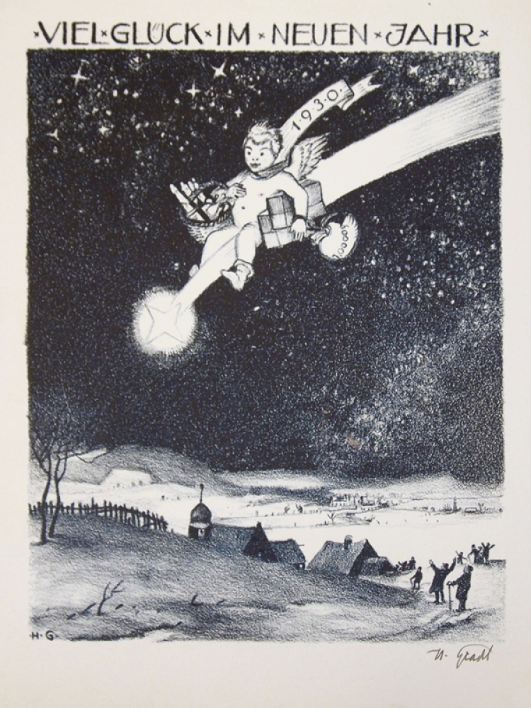 Hermann Gradl, Glückwunschkarte "Viel Glück im neuen Jahr 1930"