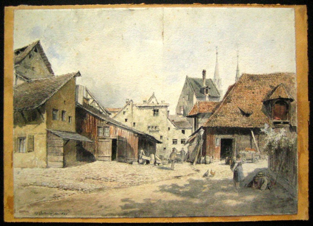 Rudolf Geissler, Nürnberger Hinterhof mit Blick auf die Lorenzkirche
