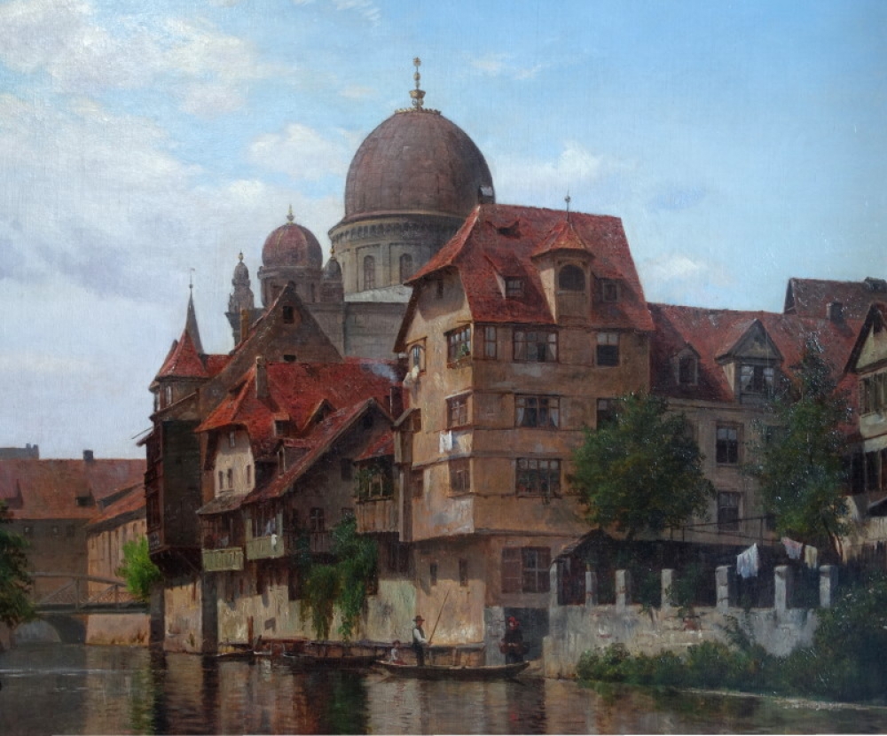 August Fischer, View Across the Pegnitz River to the Synagogue in Nuremberg