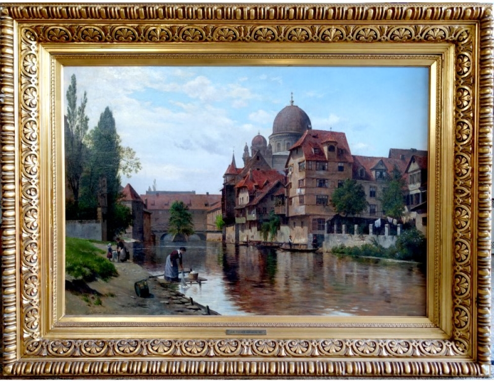 August Fischer, View Across the Pegnitz River to the Synagogue in Nuremberg