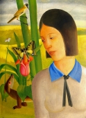 Heinrich Heidner (zugeschrieben), "Biotop" Frauenporträt in einer Naturlandschaft