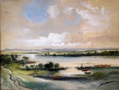 Heidingsfeld, Fritz (1907-1972), Flusslandschaft mit Booten
